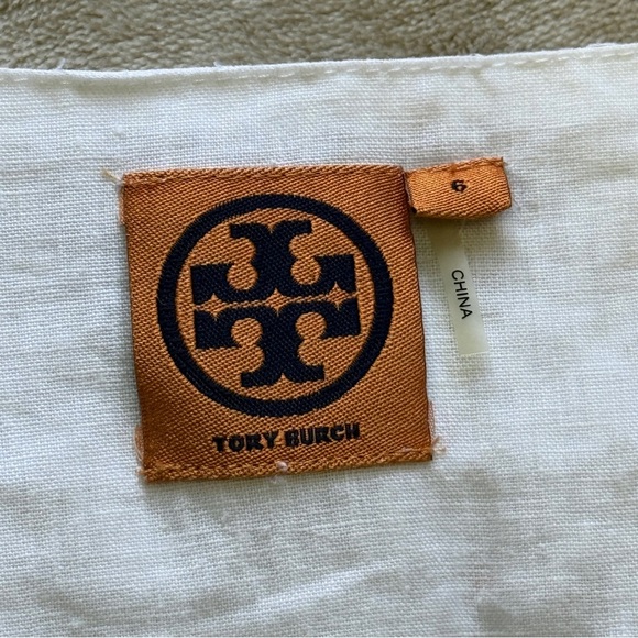 Tory Burch Tunic Top 100% Linen Long Sleeve Convertible Sleeves Size 6 Off White - Picture 4 of 8